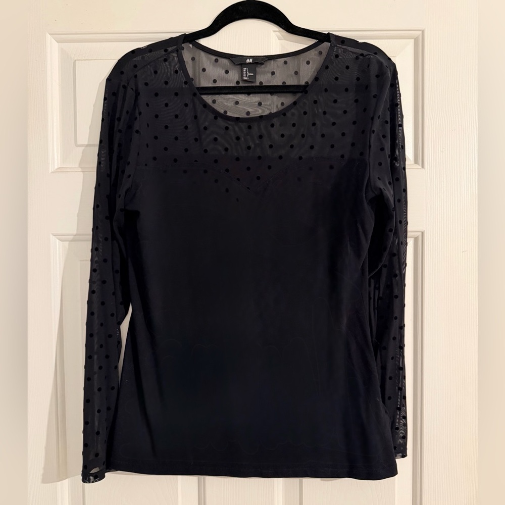 H&M Black Sheer Polka Dot Top